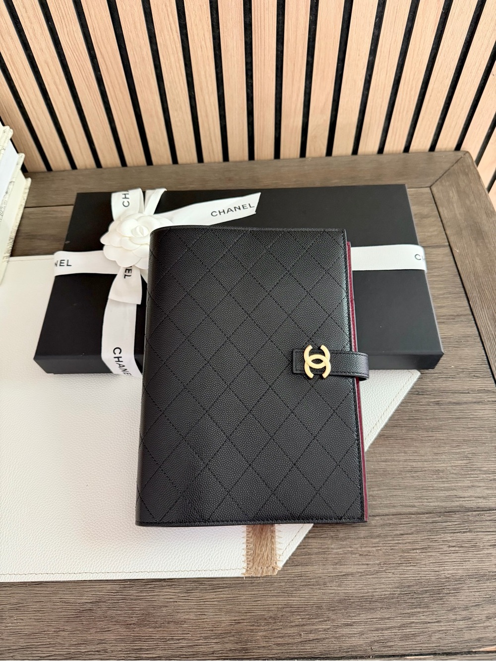 CHANEL Black Quilted Caviar Leather Organizer notebook with Gold CC Clasp